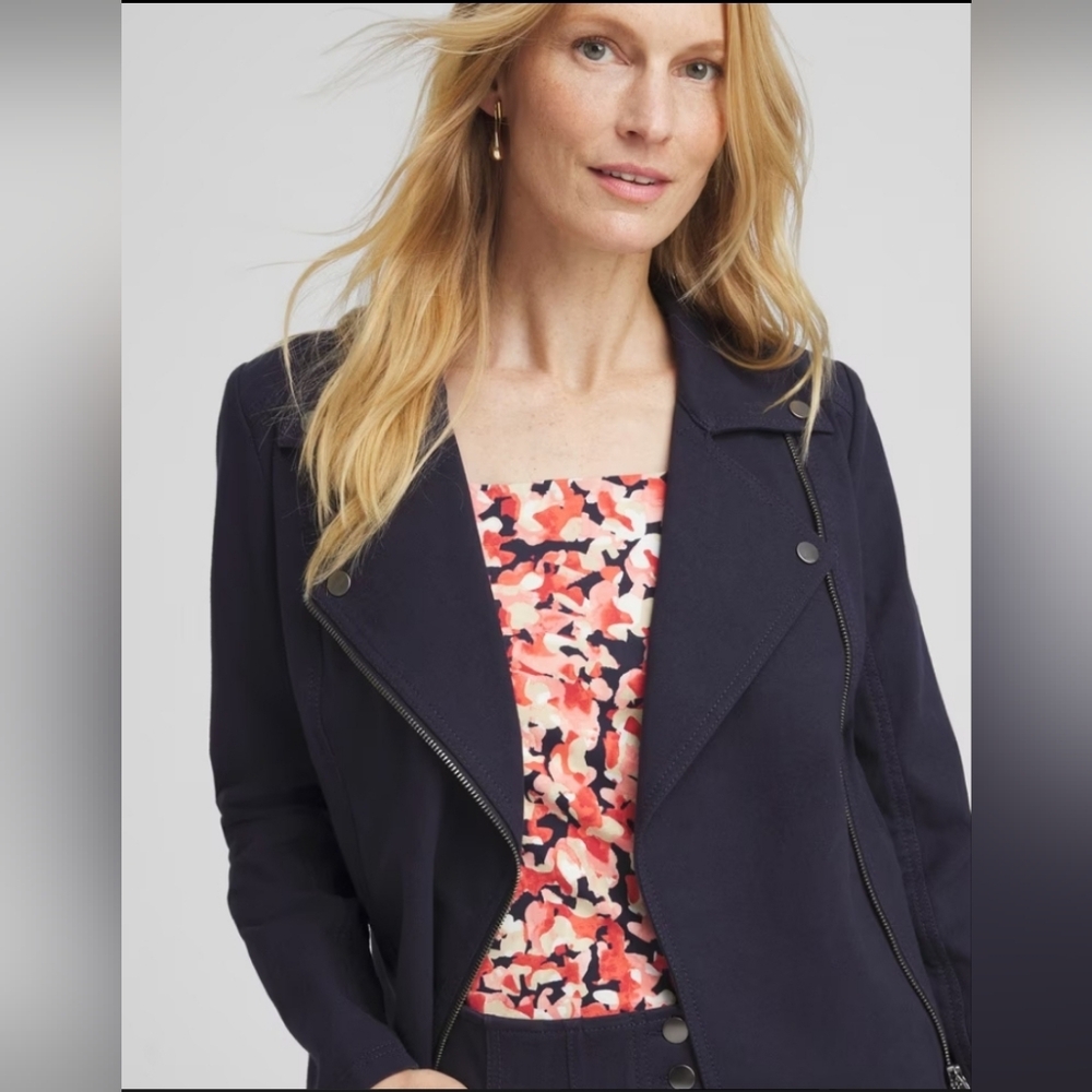 Chico's Stretch Knit Moto Jacket - Navy Size 1 (NWOT) (8-10)